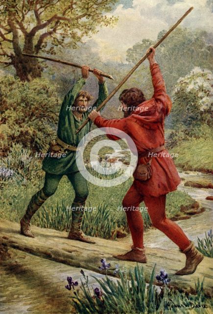 'The Fight Between Robin Hood and Little John', 1932.  Creator: Howard Davie.
