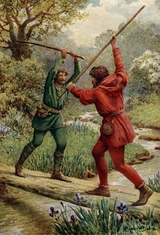 The Fight Between Robin Hood and Little John 1932. Creator: Howard Davie