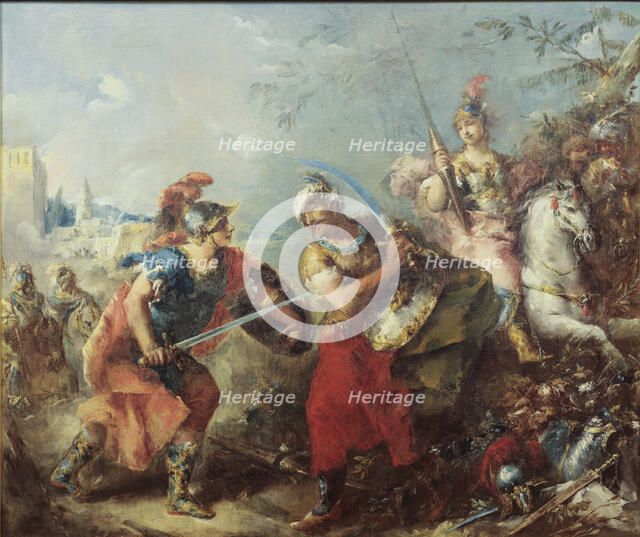 The Fight between Tancred and Argante With Clorinda in the Background, 1714-1760. Creator: Antonio Guardi.