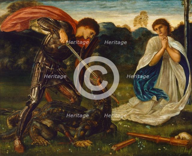The fight: St George killing the dragon VI, 1866. Artist: Burne-Jones, Sir Edward Coley (1833-1898)