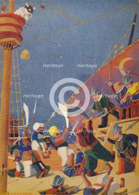 'The Fight with the Corsairs', 1937. Artist: Sydney George Hulme Beaman.