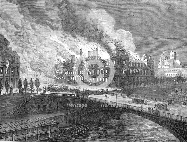 The Fighting in Paris: burning of the Hotel de Ville, 1871. Creator: Unknown.