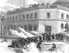 The Fighting in Paris: Communists defending the Elysée Palace, 1871. Creator: C. R.