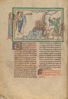 The Fifth Trumpet: The Angel of Destruction and the Locusts, about 1255-1260. Creator: Unknown