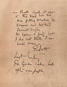 The final page of Captain Scott`s diary, 1912 (1935). Artist: Robert Falcon Scott