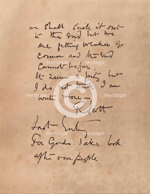 The final page of Captain Scott`s diary, 1912 (1935). Artist: Robert Falcon Scott.