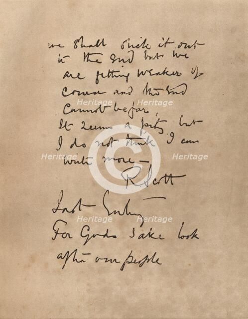 The final page of Captain Scott`s diary, 1912 (1935). Artist: Robert Falcon Scott.