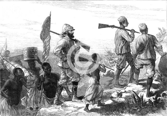 The Finding of Dr. Livingstone: Mr. Stanley and his retinue in Africa, 1872. Creator: Unknown.