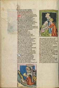 The Finding of Moses: A Handmaid of Pharaoh's Daughter Nurses Moses; Weltchronik, about 1400-1410. Creator: Unknown