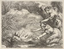 The finding of Moses who is rescued from the Nile by the maidservants of Pharaoh's daug..., 1650-57. Creator: Bartolomeo Biscaino