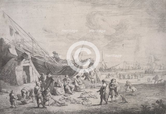 The fish-market on the shore at Scheveningen,  1673-1719. Creator: Peeter Bout.