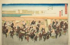 The Fish Market at Zakoba (Zakoba uoichi no zu), from the series "Famous Views of...", c. 1834. Creator: Ando Hiroshige