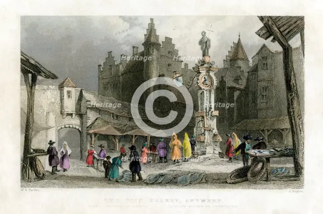 'The Fish Market, Antwerp', Belgium, 19th century.Artist: J Rogers
