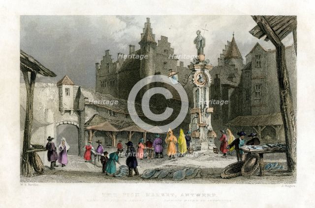'The Fish Market, Antwerp', Belgium, 19th century.Artist: J Rogers
