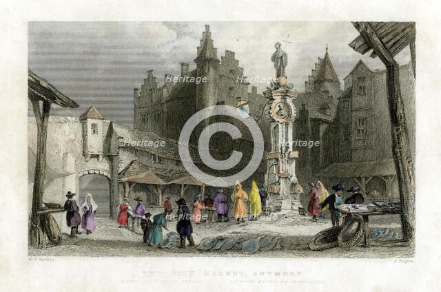'The Fish Market, Antwerp', Belgium, 19th century.Artist: J Rogers