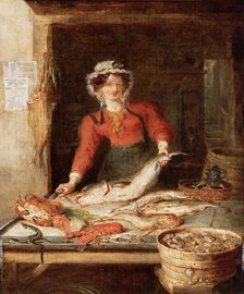 The Fish Stall c1830. Artist: William Kidd