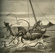 The Fishermen Battle with the Giant Squid 1881. Creator: Unknown