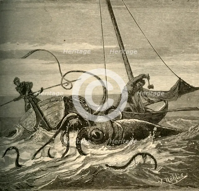 'The Fishermen Battle with the Giant Squid', 1881. Creator: Unknown.