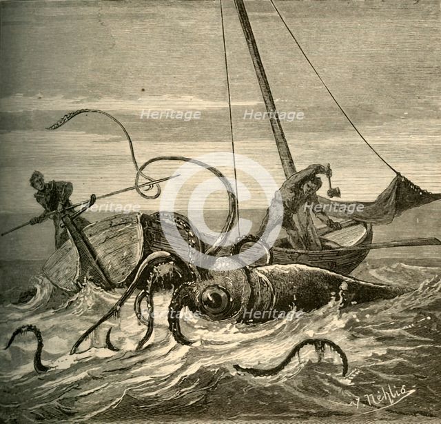 'The Fishermen Battle with the Giant Squid', 1881. Creator: Unknown.