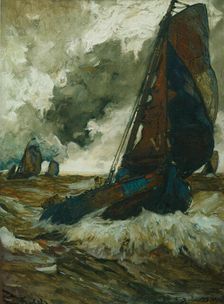 The fishing boats before the wind on the stormy Zuiderzee. Creator: Bartels, Hans, von (1856-1913)