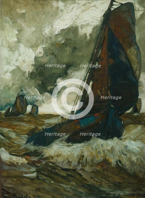 The fishing boats before the wind on the stormy Zuiderzee. Creator: Bartels, Hans, von (1856-1913).