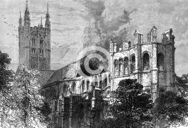 The fire at Canterbury Cathedral, 1872. Creator: Unknown.