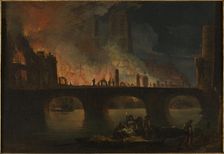 The fire at Hotel Dieu, in 1772, c1772. Creator: Jean Baptiste Francois Genillion