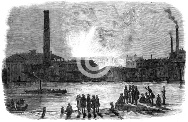 The Fire at the Vauxhall Railway Station, seen from Millbank, 1856.  Creator: Unknown.