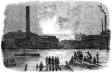 The Fire at the Vauxhall Railway Station, seen from Millbank, 1856. Creator: Unknown