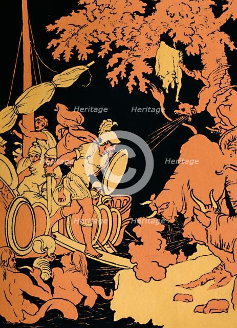 'The Fire-Breathing Bulls', 1880. Artist: Picart.