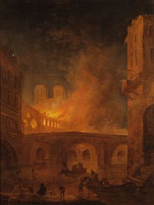 The Fire of Hôtel-Dieu in Paris 1772, (late 18th-early 19th century). Creator: Hubert Robert