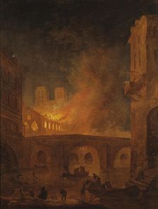 The Fire of Hôtel-Dieu in Paris 1772, (late 18th-early 19th century). Creator: Hubert Robert
