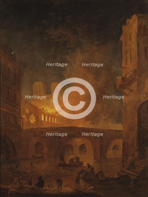 The Fire of Hôtel-Dieu in Paris 1772, (late 18th-early 19th century). Creator: Hubert Robert.