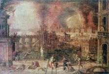 The Fire of Troy c. late 16th century. Artist: Kerstiaen de Keuninck