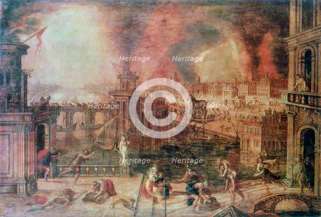 'The Fire of Troy', c. late 16th century. Artist: Kerstiaen de Keuninck