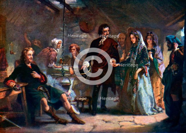 The first meeting of Prince Charles and Flora Macdonald on the island of South Uist, 1925. Artist: Unknown