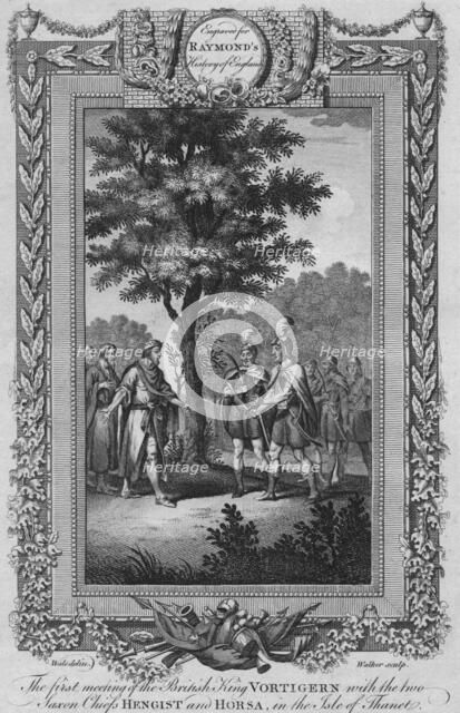 'The first meeting of the British King Vortigern with the two Saxon Chiefs Hengist and Horsa', c1787 Artist: Unknown.