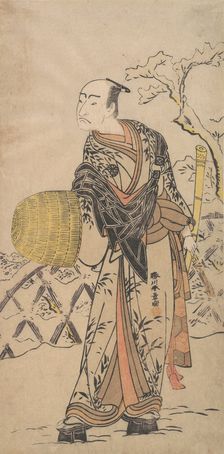 The First Nakamura Nakazo as a Komuso Standing in the Snow by a Fence, ca. 1775. Creator: Shunsho