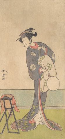 The First Nakamura Tomijuro as an Oiran Standing in a Room, 1771. Creator: Shunsho