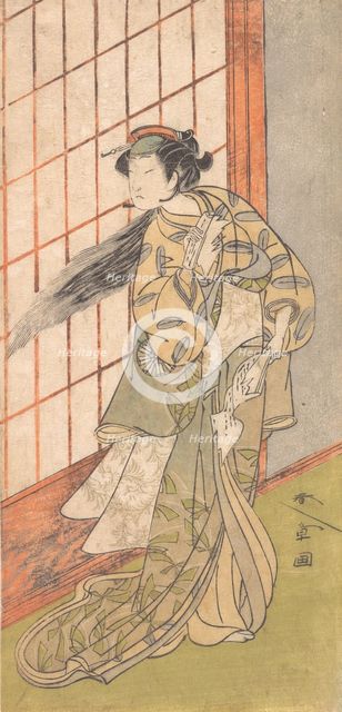The First Nakamura Tomijuro as an Angry Woman Standing in a Room, 1772 or 1773. Creator: Shunsho.