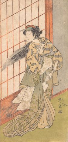 The First Nakamura Tomijuro as an Angry Woman Standing in a Room, 1772 or 1773. Creator: Shunsho