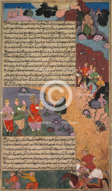 The First Adventure of the White Horse, Page from the Khan Khanan's Razm Nama..., c. 1610-17. Creator: Unknown.