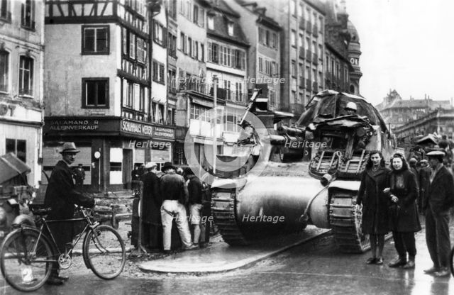 The first Allied tanks arrive in Strasbourg, Alsace, November 1944. Artist: Unknown