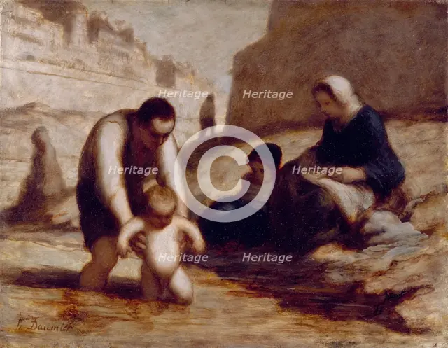 The First Bath, c1840-1878. Creator: Honore Daumier.