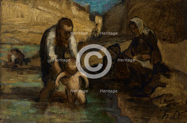 The first bath, c1852. Creator: Daumier, Honoré (1808-1879).
