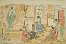 The First Bath of the New Year (Yudono hajime), from the illustrated book "Colors of the..., c.1787. Creator: Torii Kiyonaga