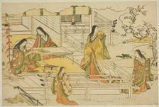 The First Calligraphy of the New Year (Kissho hajime), from the illustrated book "Colors..., c.1787. Creator: Torii Kiyonaga