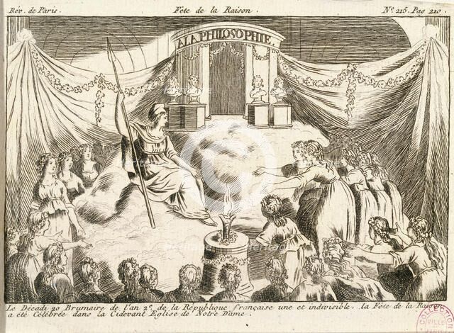 The first celebration of the Cult of Reason in Notre-Dame Cathedral on November 10, 1793..., 1793. Creator: Anonymous.