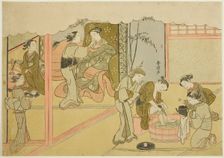 The First Childbirth (Uizan), the seventh sheet of the series "Marriage in Brocade..., c. 1769. Creator: Suzuki Harunobu