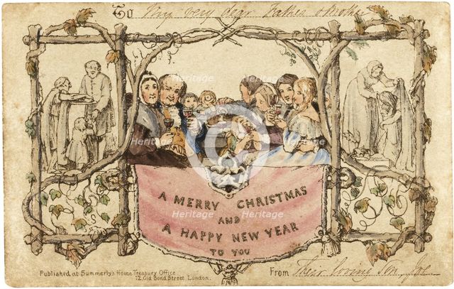 The first Christmas card, 1843. Artist: Horsley, John Callcott (1817-1903)